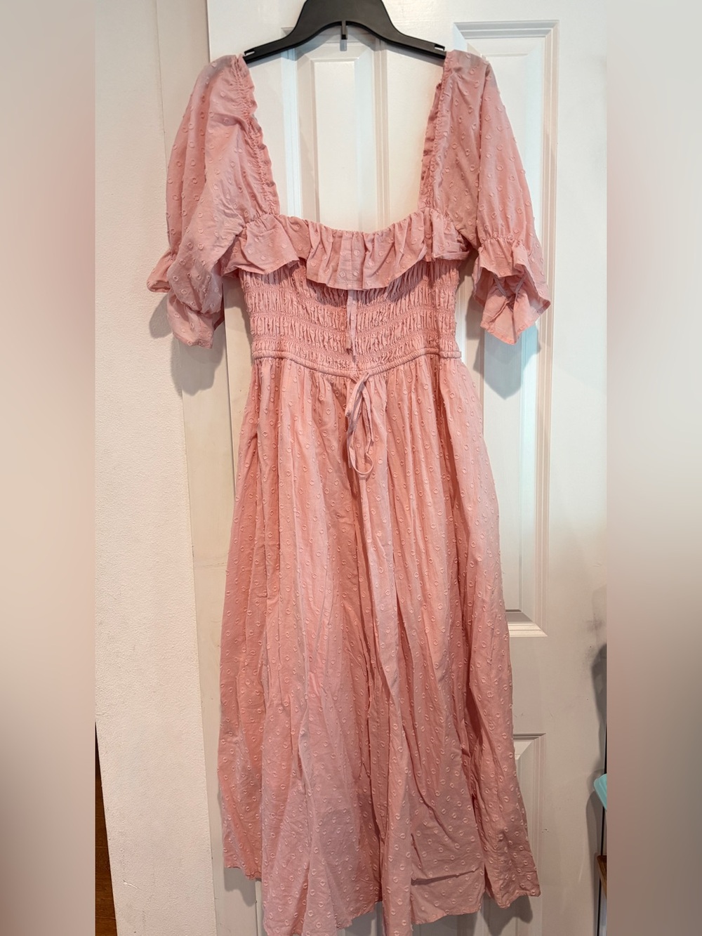 Smocked Puff Sleeve Midi Dress - Pink